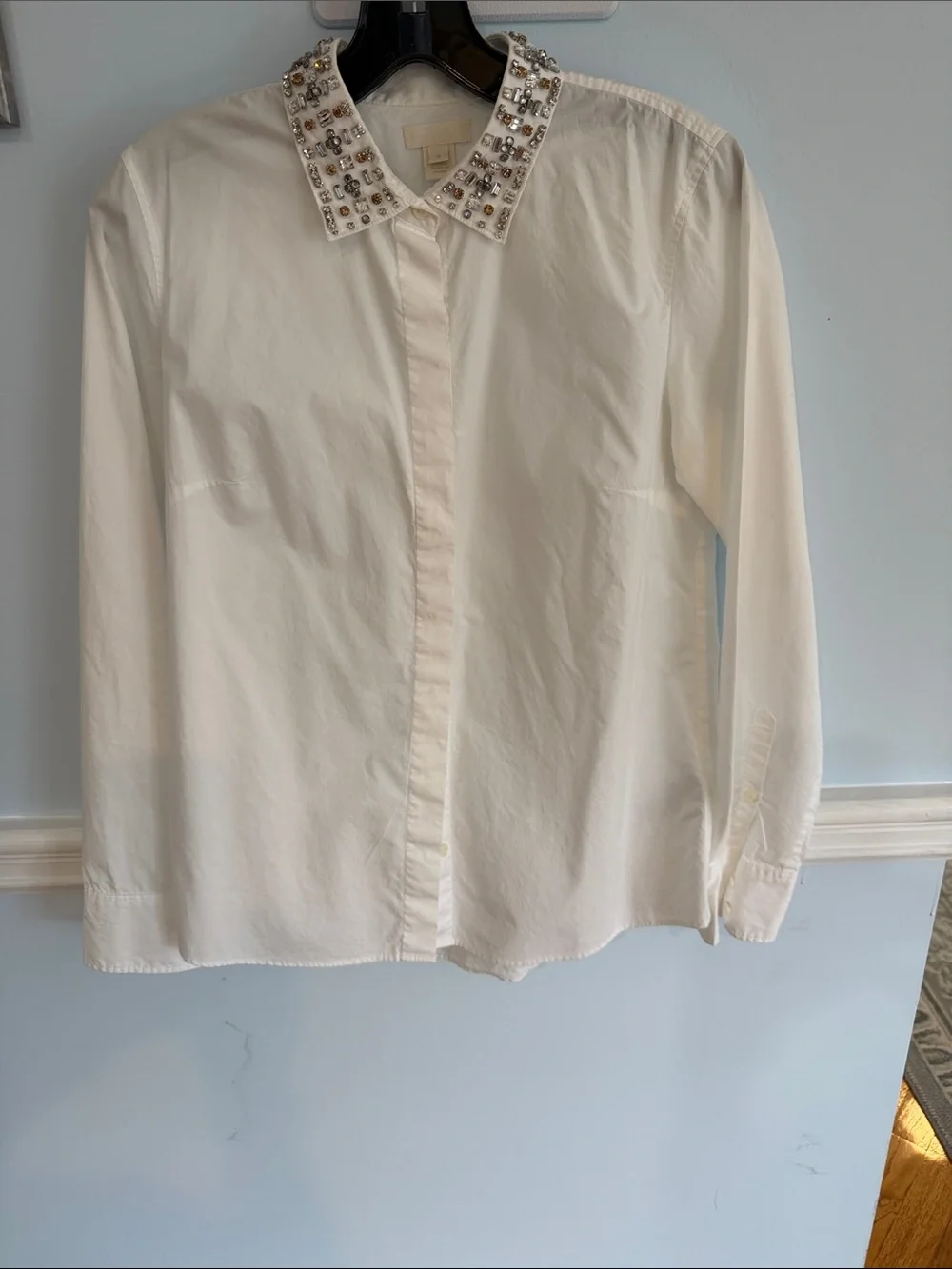 J. Crew Ivory Button-Up Shirt with Jeweled Collar